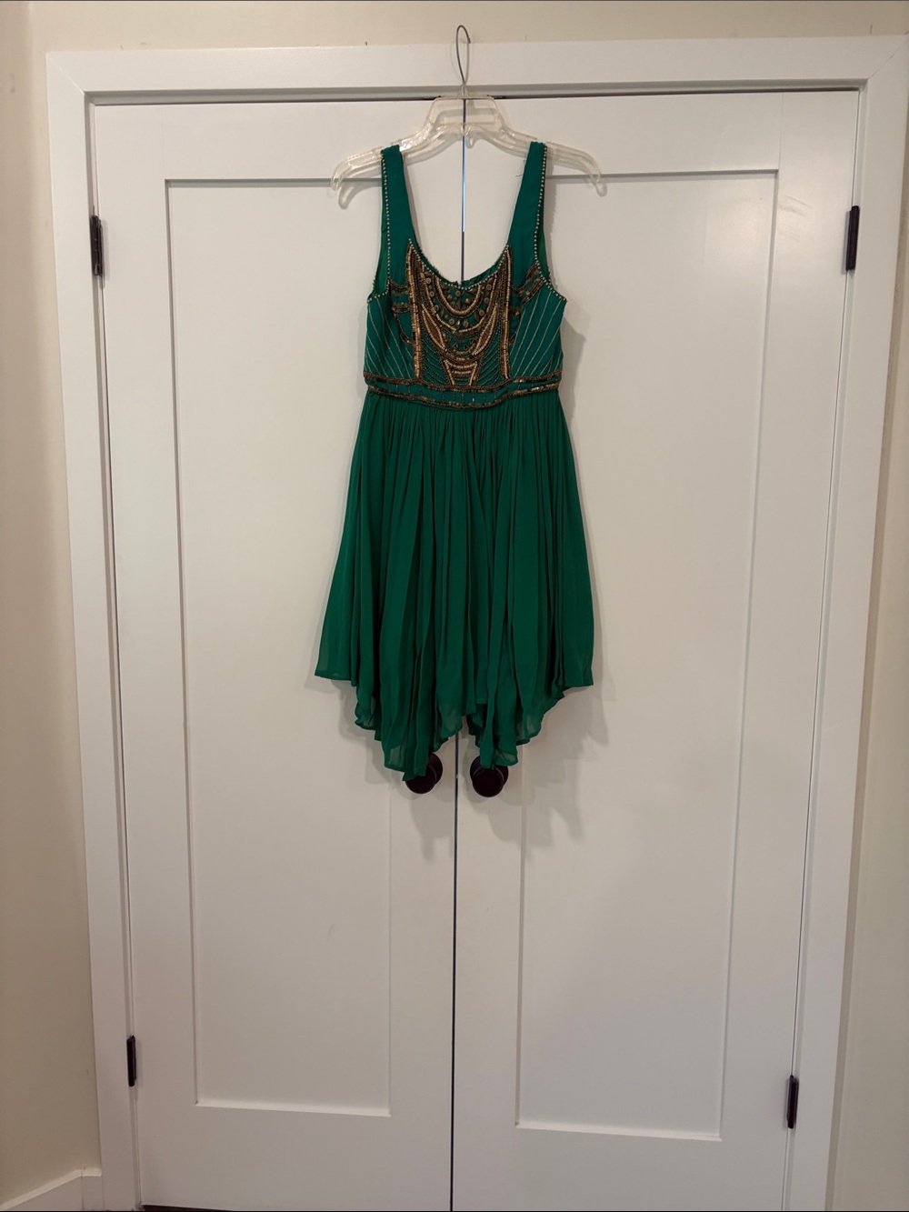 Free People Emerald Green Asymmetrical Beaded Dress